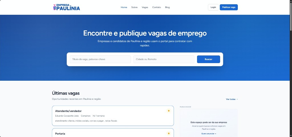 Print do Emprega Paulínia — portal de vagas