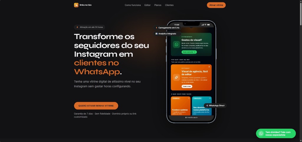 Print do Links na Bio — landing e vitrine